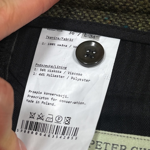 Peter Christian John Hanly Tweed Wool Green Pleated Pants Mens 36 - Picture 7 of 8
